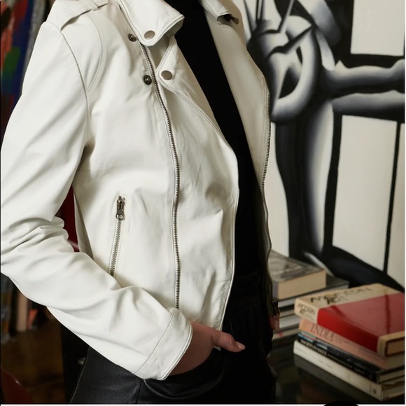 Jakett NYC Josey leather moto jacket in ecru - Picture 2 of 10